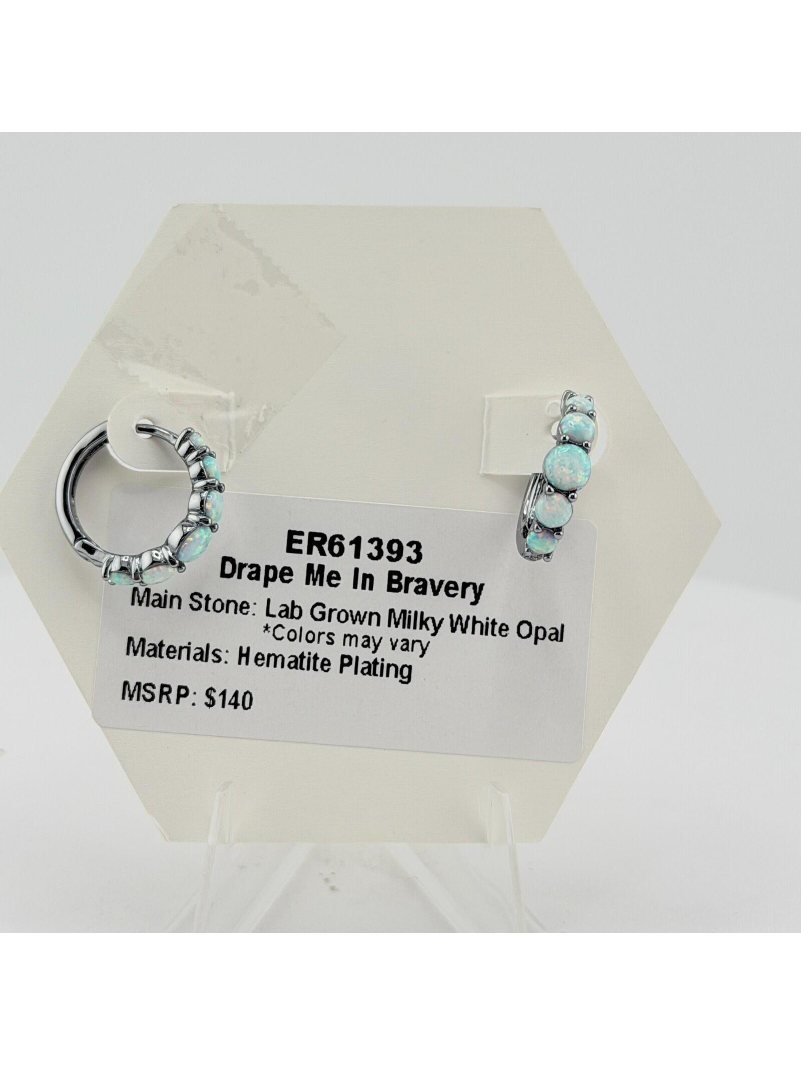 Bomb Party October Hoop Earrings "Drape Me In Bravery" White Opal On Hematite